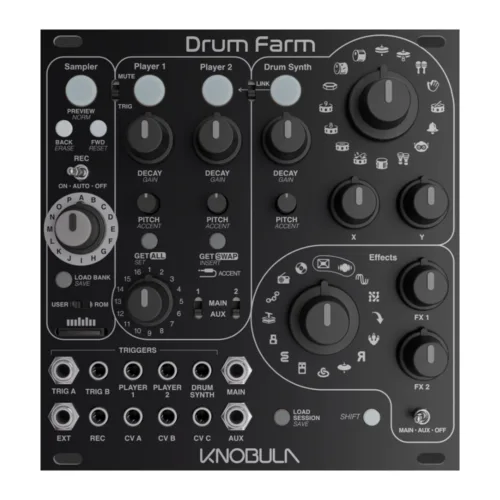 Knobula Drum Farm Eurorack Percussion Synthesis and Sampler Module (Dark Mode)